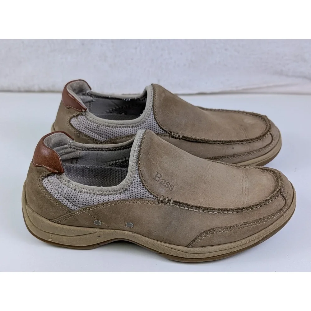Bass Bartman Mens Tan Leather Mesh Slip On Loafers Shoes 7M 1913-299